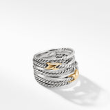 Double X Crossover Ring in Sterling Silver with 18K Yellow Gold, 13mm