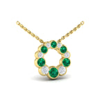 Diamond & Emerald Circle Bezel Pendant Necklace in 18K Yellow Gold