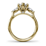 18K Yellow Gold Marquise Three-Stone Diamond Semi-Mount Engagement Ring