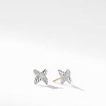Petite X Stud Earrings in Sterling Silver with Diamonds, 8.4mm
