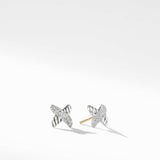 Petite X Stud Earrings in Sterling Silver with Diamonds, 8.4mm