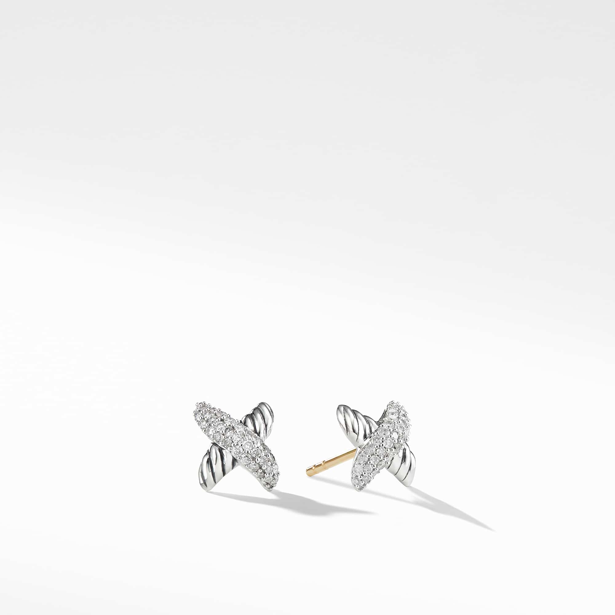 Petite X Stud Earrings in Sterling Silver with Diamonds, 8.4mm