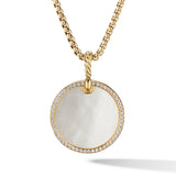 DY Elements® Disc Pendant in 18K Yellow Gold with Mother of Pearl and Diamond Rim, 24mm