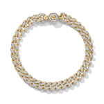 Curb Chain Bracelet in 18K Yellow Gold with Diamonds, 7mm