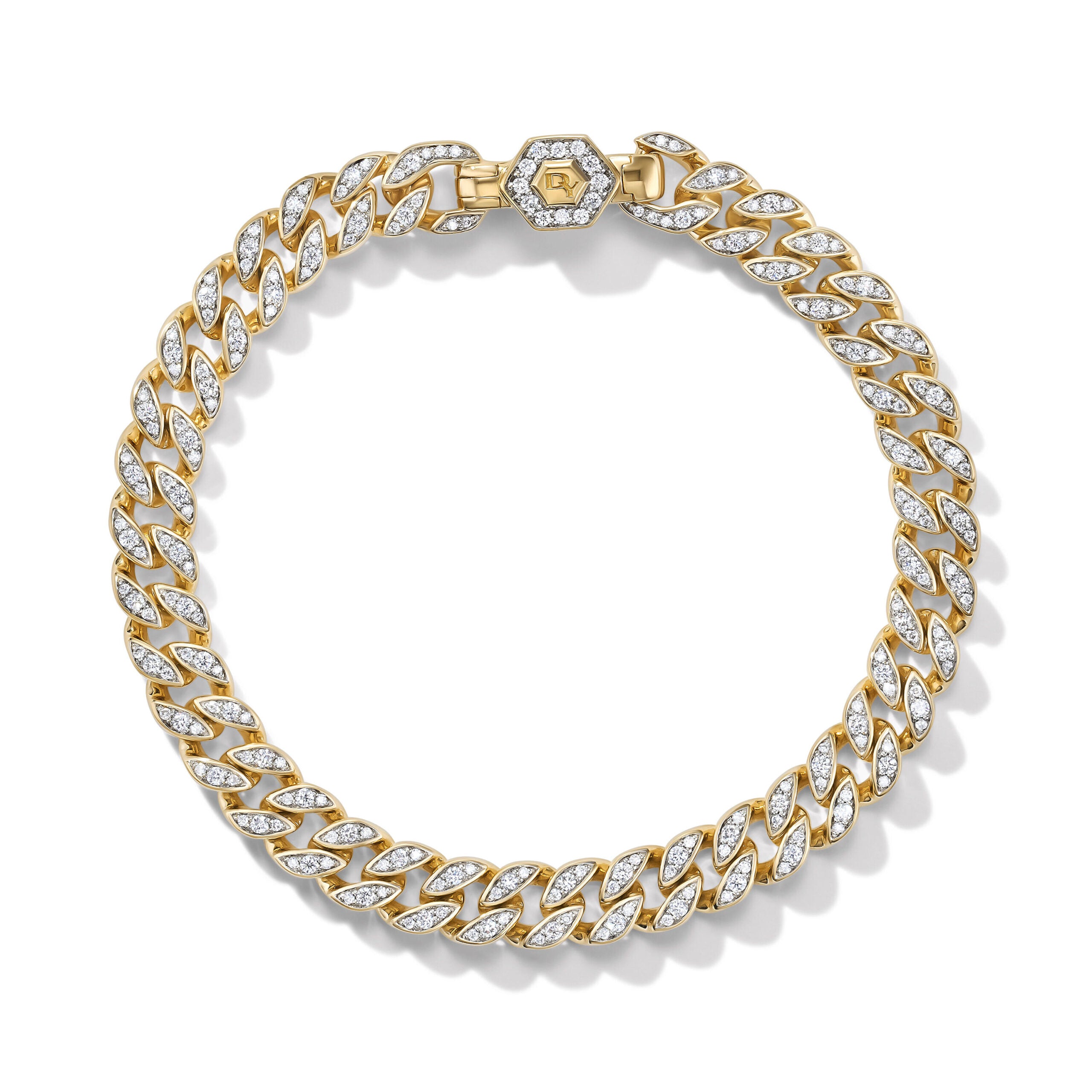 Curb Chain Bracelet in 18K Yellow Gold with Diamonds, 7mm