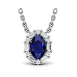 Adella Oval Sapphire & Diamond Baguette Pendant Necklace in 18K White Gold