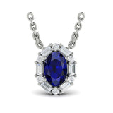 Adella Oval Sapphire and Diamond Baguette Pendant Necklace in 18K White Gold