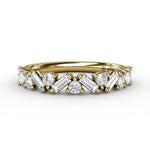 18K Yellow Gold Staggered Baguette and Diamond Wedding Band