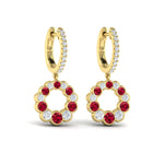 Diamond & Ruby Circle Drop Earrings in 18K Yellow Gold