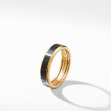 Beveled Band Ring in 18K Yellow Gold with Black Titanium, 6mm