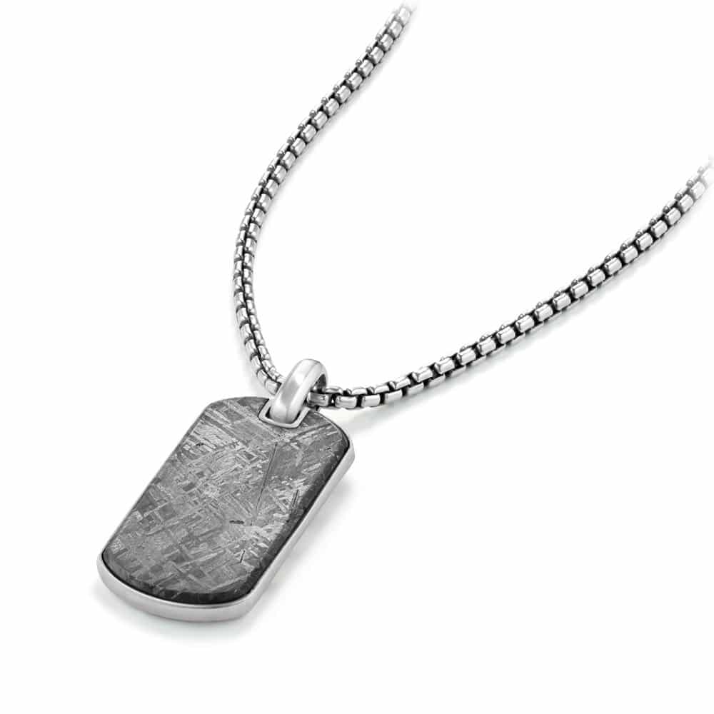 Chevron Tag in Sterling Silver with Meteorite, 35mm