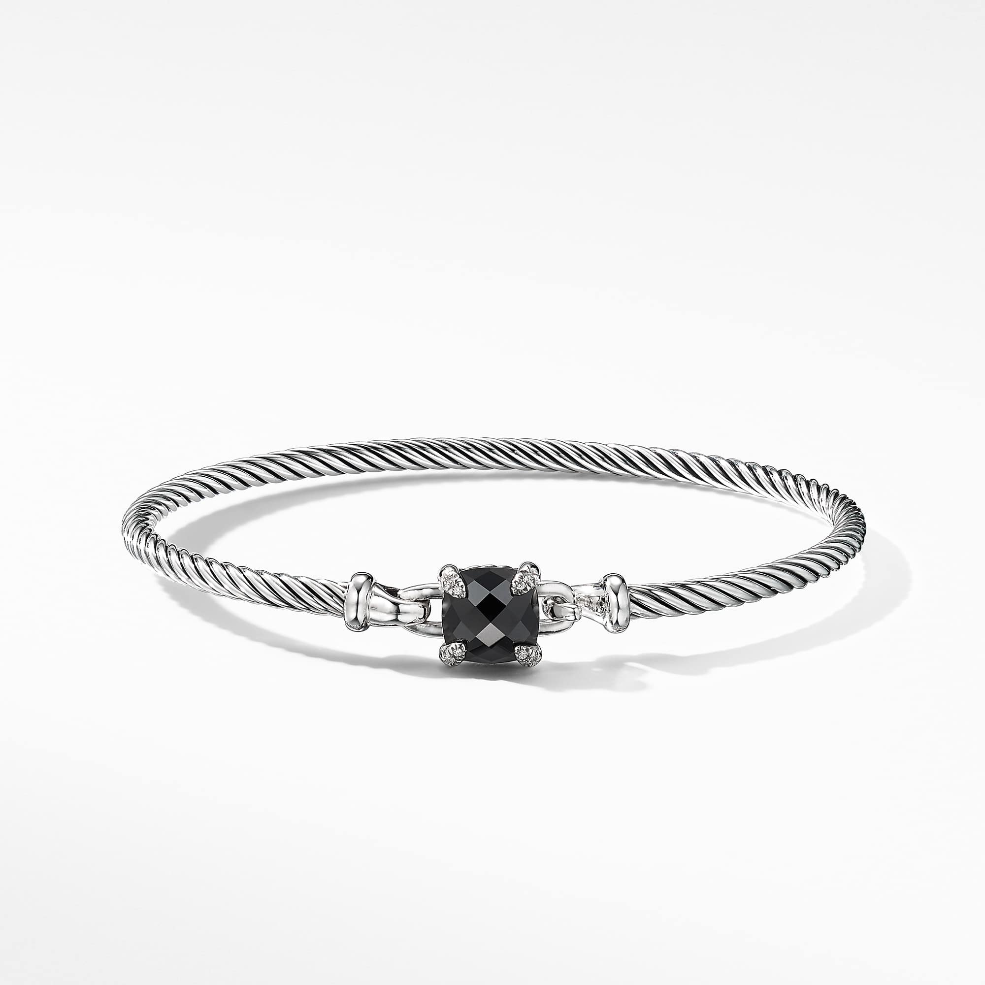 Chatelaine® Bracelet in Sterling Silver with Black Onyx and Diamonds, 3mm
