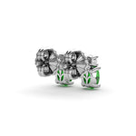 18K White Gold Oval Emerald & Diamond Stud Earrings