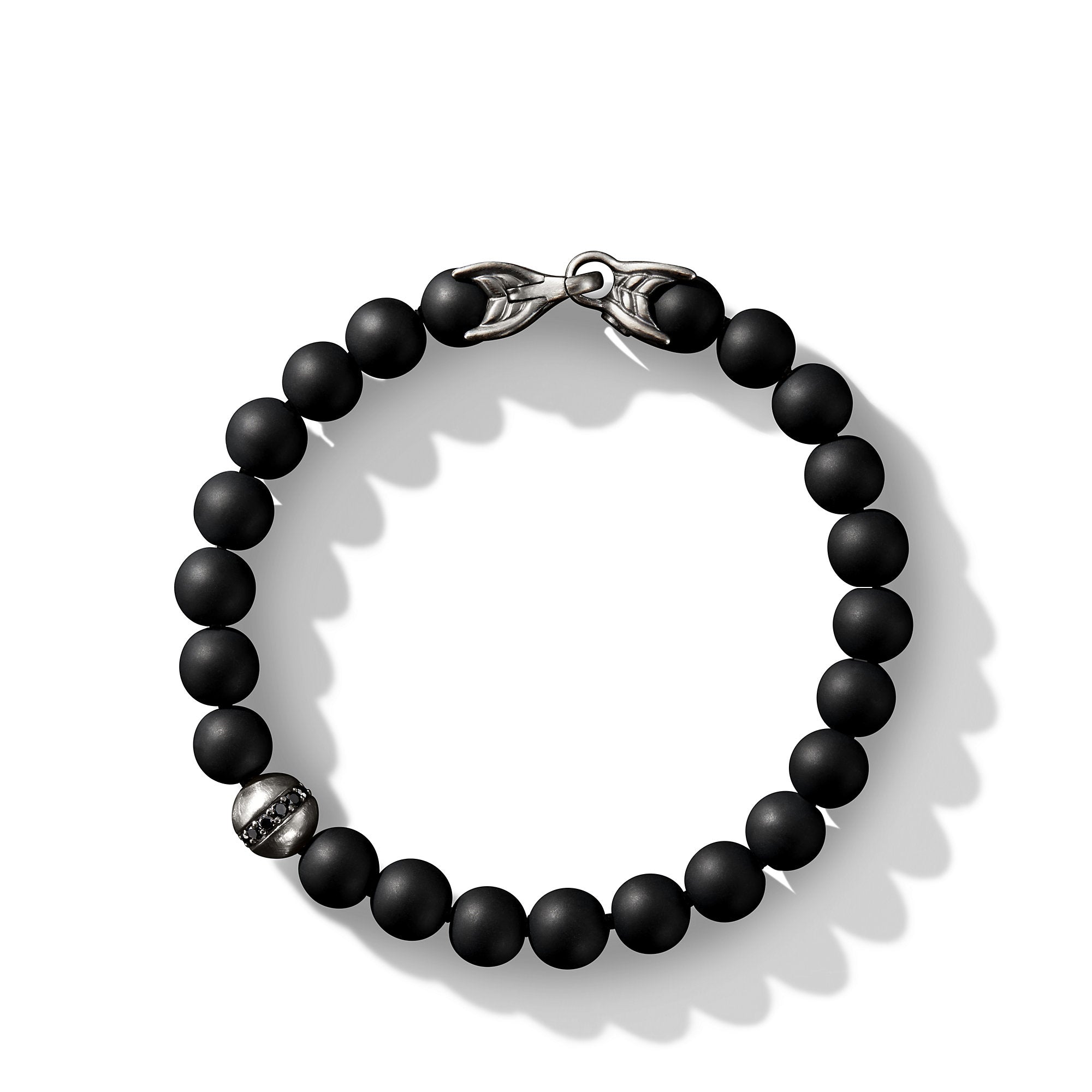 Spiritual Beads Bracelet in Sterling Silver with Black Onyx and Pavé Black Diamond Accent, 8mm