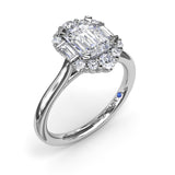 18K White Gold Graduated Halo Emerald Diamond Semi-Mount Engagement Ring