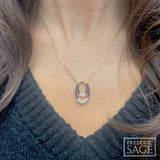 Double Vertical Oval Black & White Diamond “Clip” Pendant with Paper Clip Chain