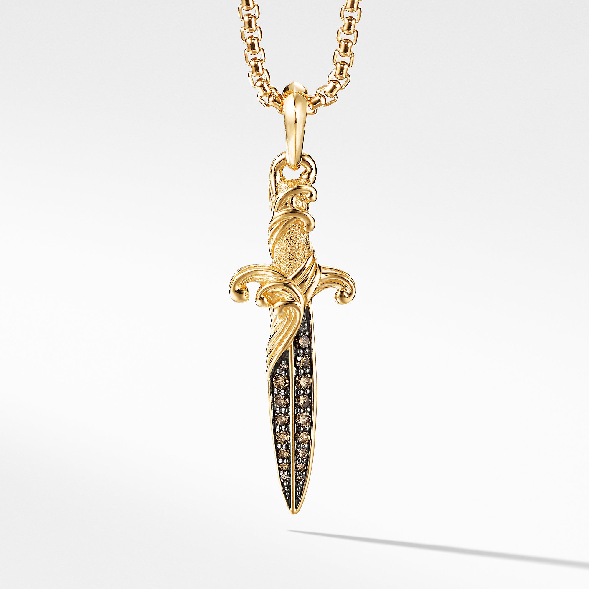 Waves Dagger Amulet in 18K Yellow Gold with Cognac Diamonds, 43.8mm