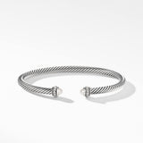Classic Cable Bracelet in Sterling Silver with Pearls and Diamonds, 4mm