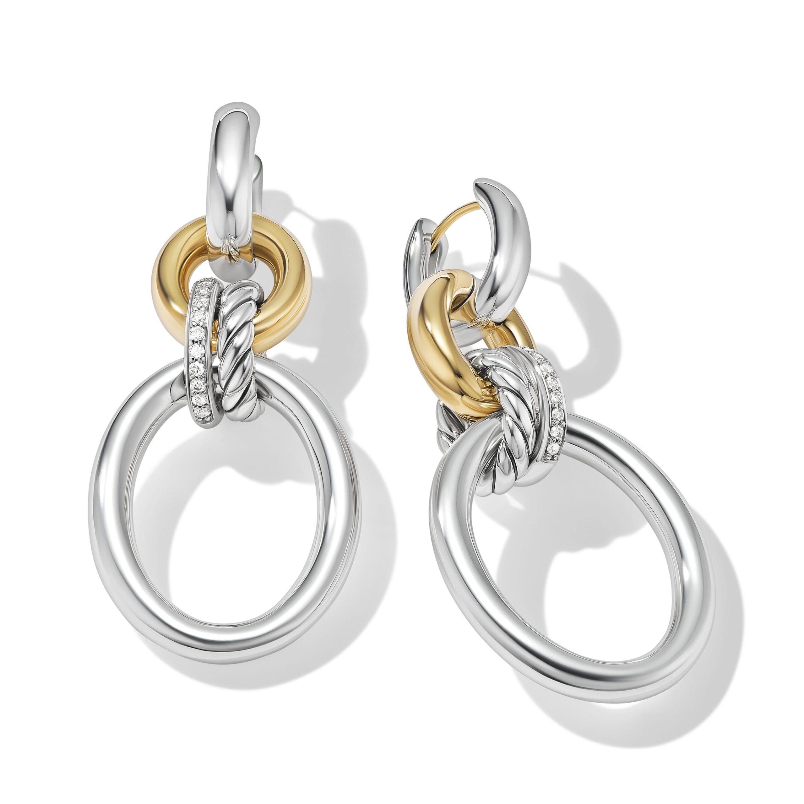 DY Mercer Circular Drop Earrings in Sterling Silver with 18K Yellow Gold and Diamonds, 50mm