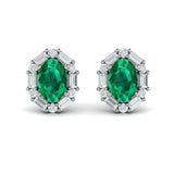 18K Yellow Gold Oval Emerald & Diamond Baguette Earrings