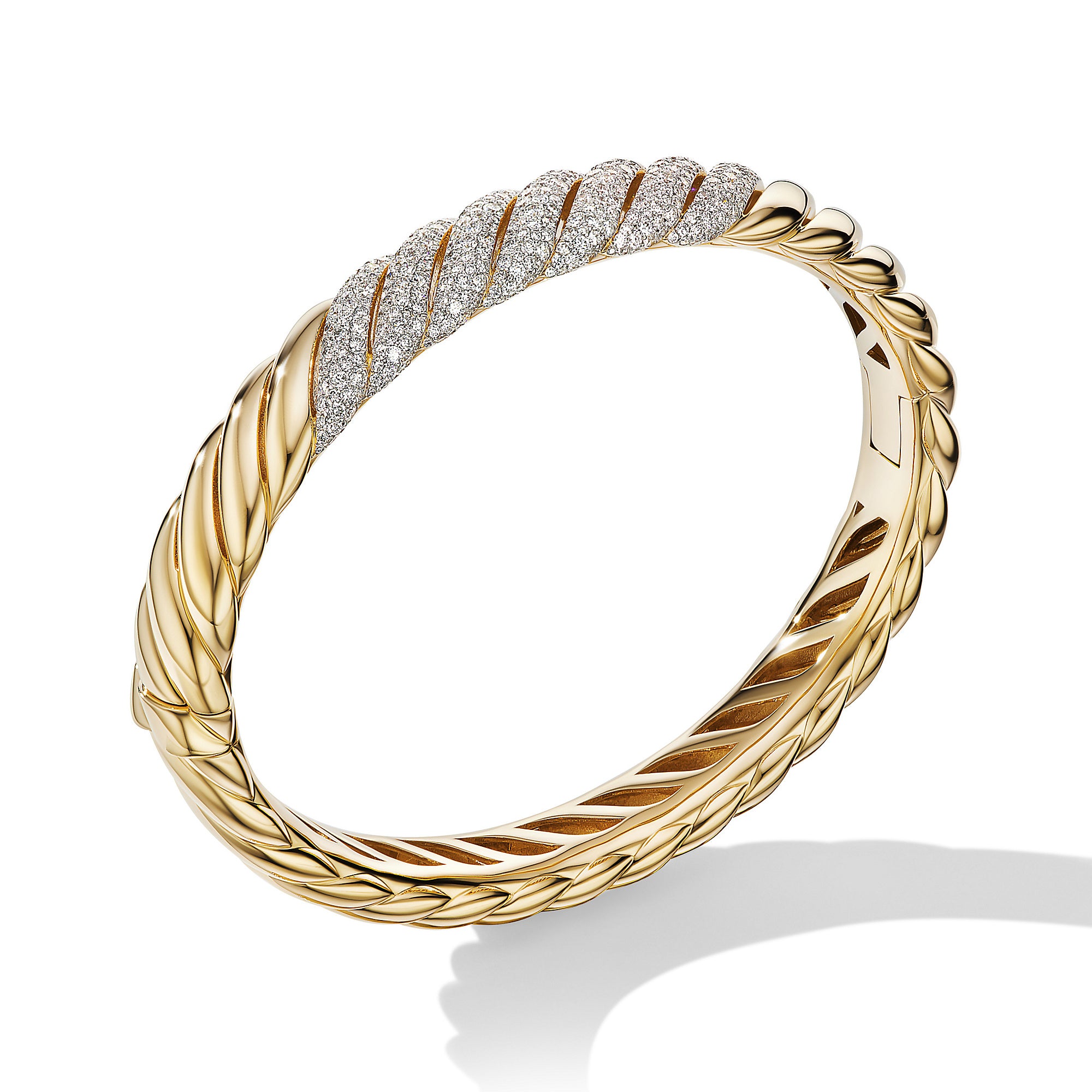Sculpted Cable Bracelet in 18K Yellow Gold with Diamonds, 10mm