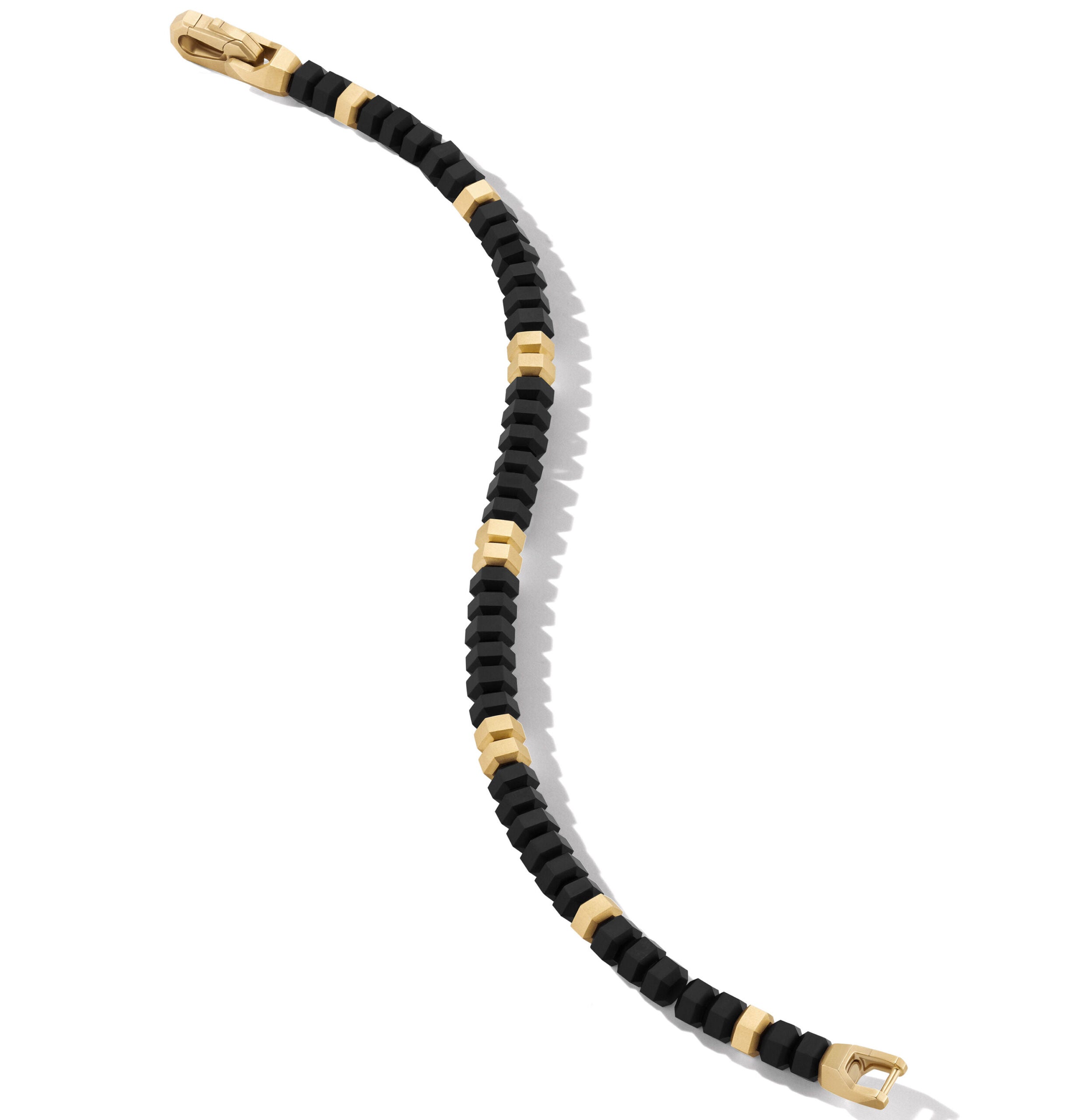Hex Bead Bracelet with Black Onyx and 18K Yellow Gold, 6mm