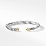 Classic Cable Bracelet in Sterling Silver with 14K Yellow Gold and Peridot, 5mm