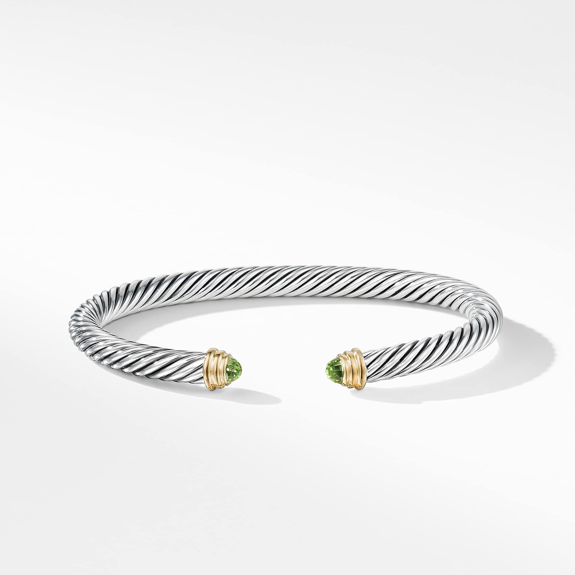 Classic Cable Bracelet in Sterling Silver with 14K Yellow Gold and Peridot, 5mm