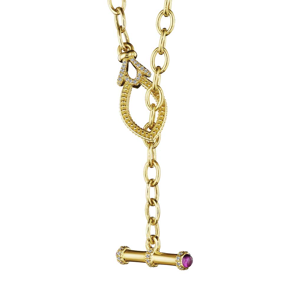 Beaded Rhodolite and Diamond Toggle Necklace