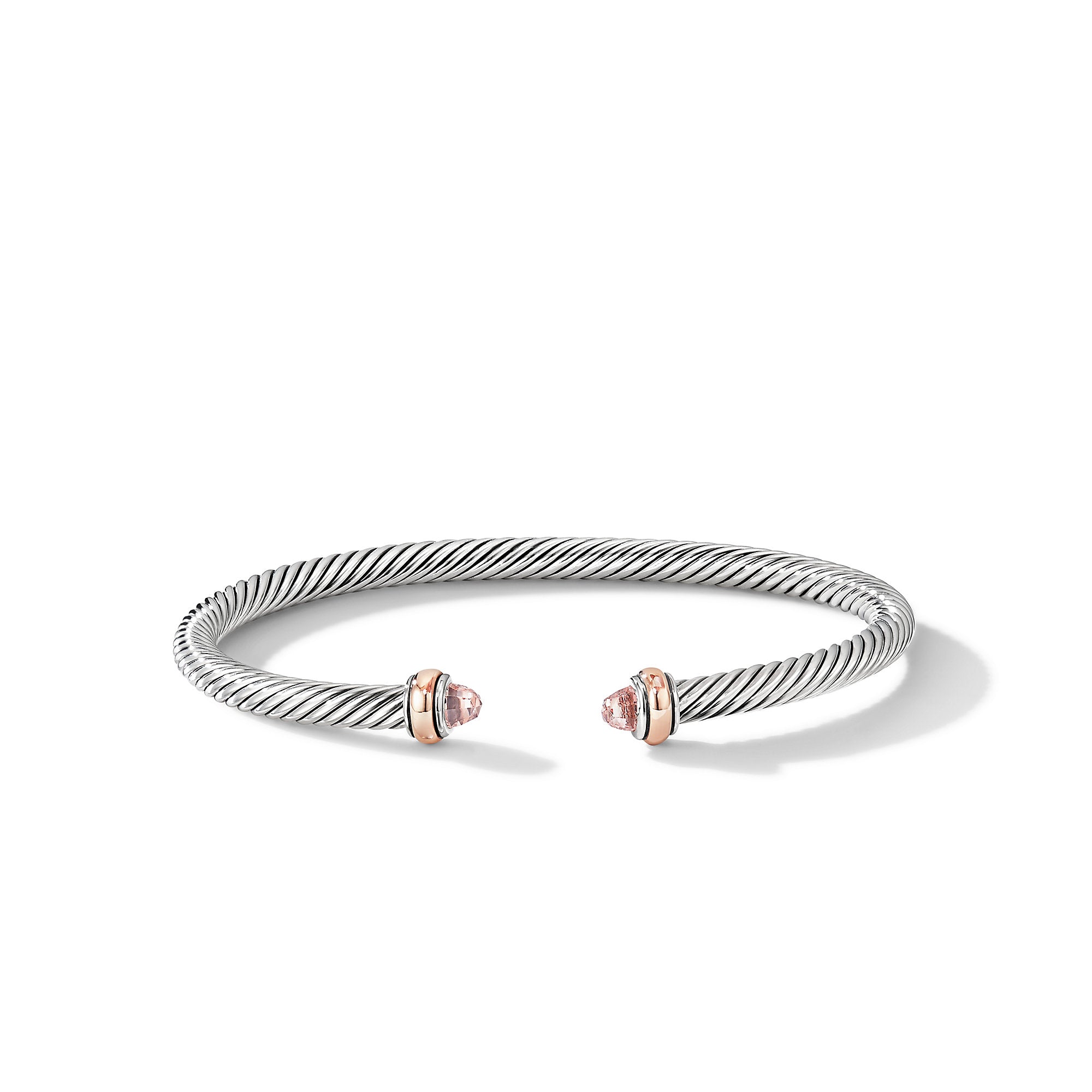 Classic Cable Bracelet in Sterling Silver with 18K Rose Gold and Morganite, 4mm