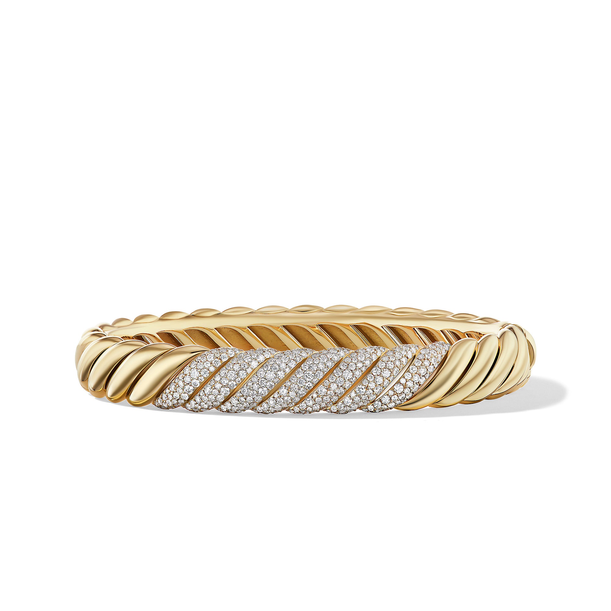 Sculpted Cable Bracelet in 18K Yellow Gold with Diamonds, 10mm
