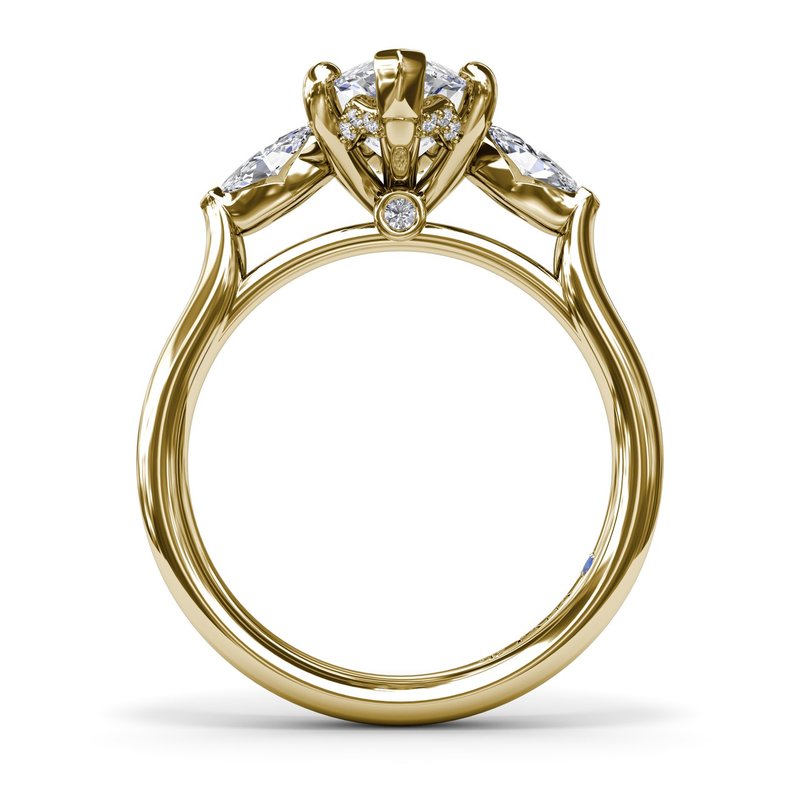 18K Yellow Gold Marquise Three-Stone Diamond Semi-Mount Engagement Ring