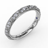 18K White Gold Vintage Beaded Diamond Wedding Band