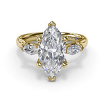 18K Yellow Gold Marquise Three-Stone Diamond Semi-Mount Engagement Ring