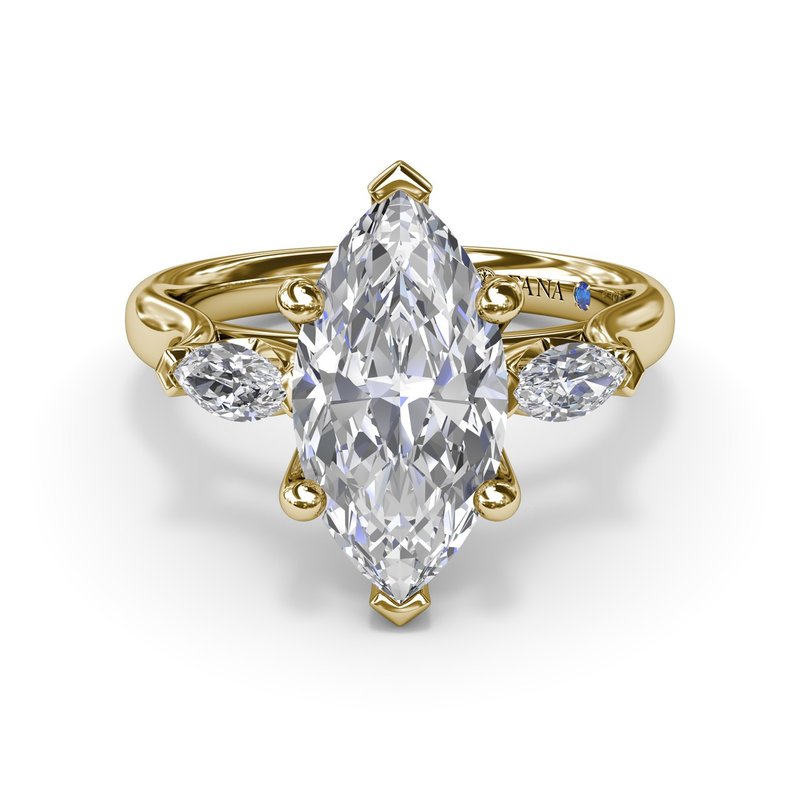 18K Yellow Gold Marquise Three-Stone Diamond Semi-Mount Engagement Ring