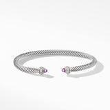 Classic Cable Bracelet in Sterling Silver with Amethyst and Diamonds, 4mm