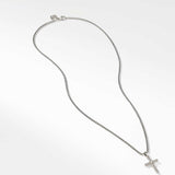 Classic Cable Cross Necklace in Sterling Silver with Center Diamond, 24.3mm