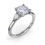 18K White Gold Brilliant Cut Three Stone Semi-Mount Engagement Ring