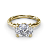 18K Yellow Gold East West Oval Solitaire Diamond Semi-Mount Engagement Ring