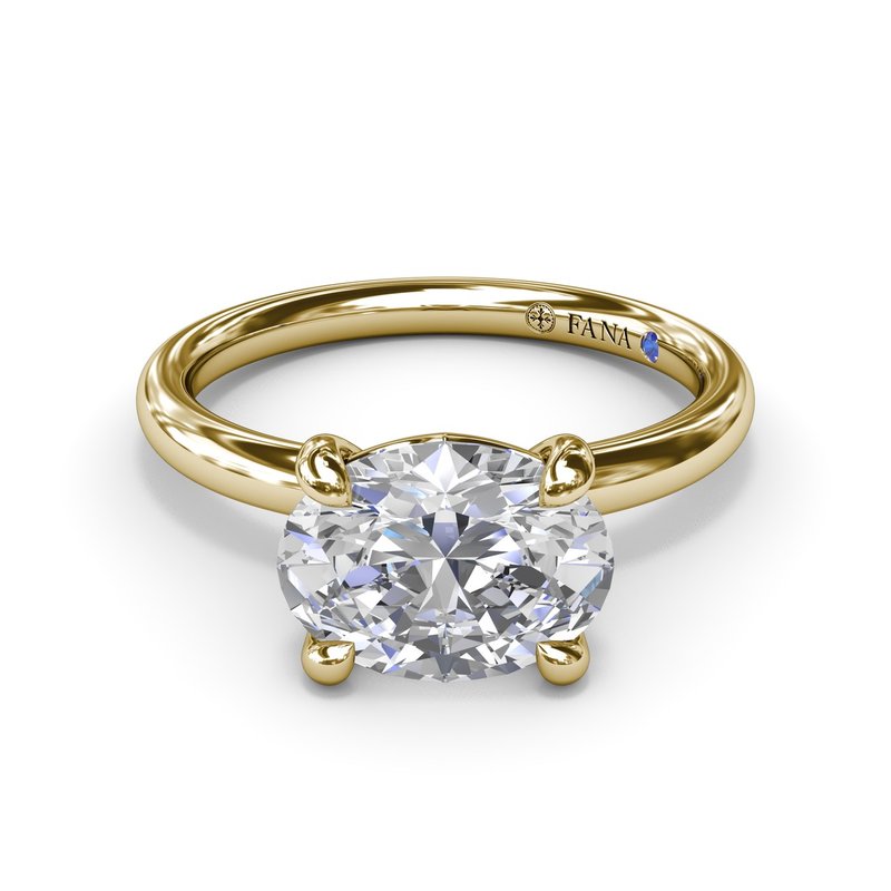 18K Yellow Gold East West Oval Solitaire Diamond Semi-Mount Engagement Ring