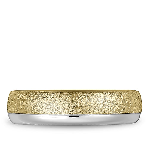 Men’s 6mm Diamond-Brushed Yellow Gold Wedding Band with White Gold Polished Edges – 14K Two-Tone