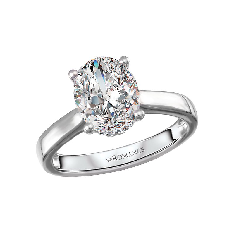 14K White Gold Hidden Halo Semi-Mount Diamond Engagement Ring