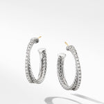 Crossover Hoop Earrings in Sterling Silver with Diamonds, 26.5mm