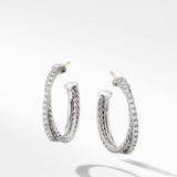 Crossover Hoop Earrings in Sterling Silver with Diamonds, 26.5mm