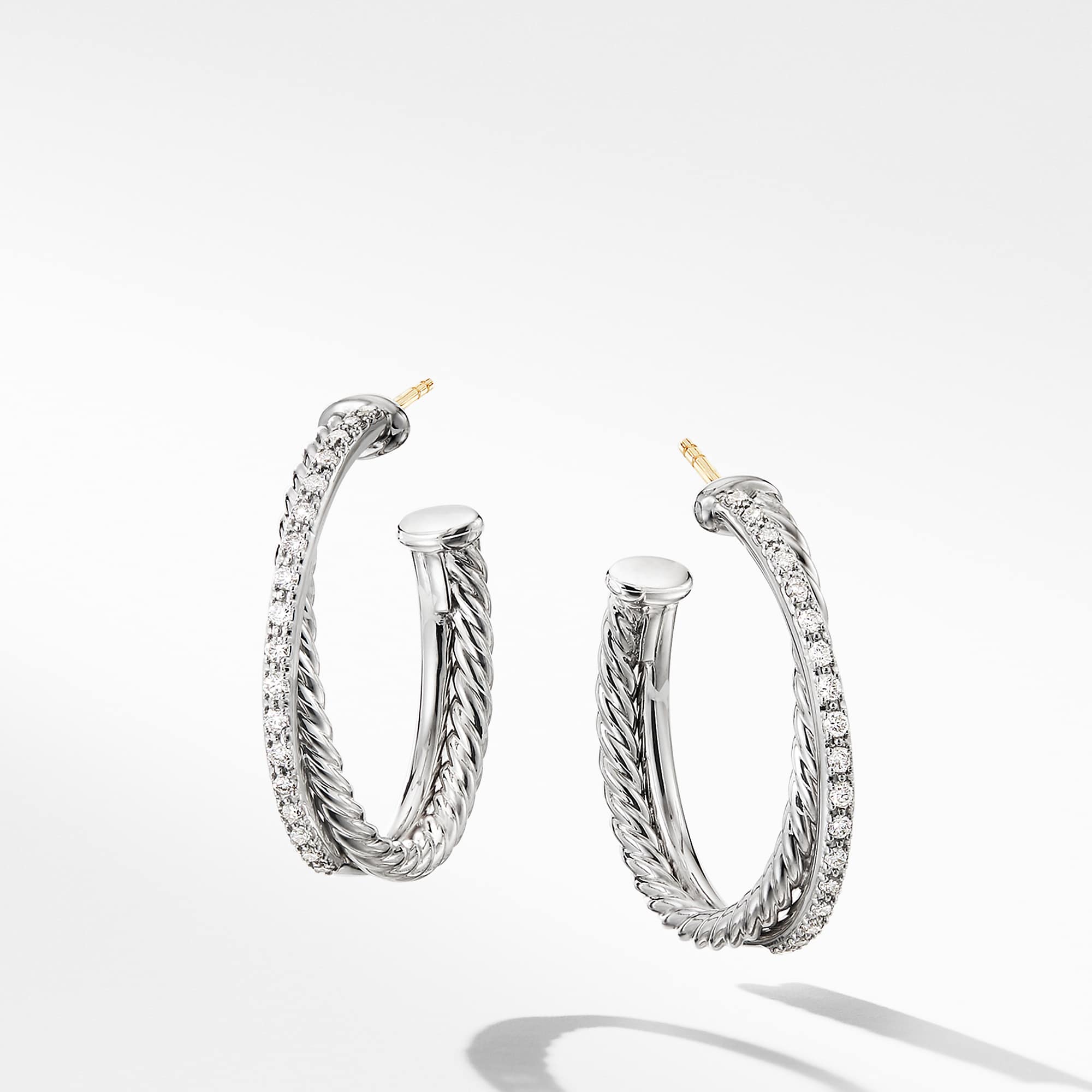 Crossover Hoop Earrings in Sterling Silver with Diamonds, 26.5mm