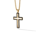 Forged Carbon Cross Pendant in 18K Yellow Gold, 37mm