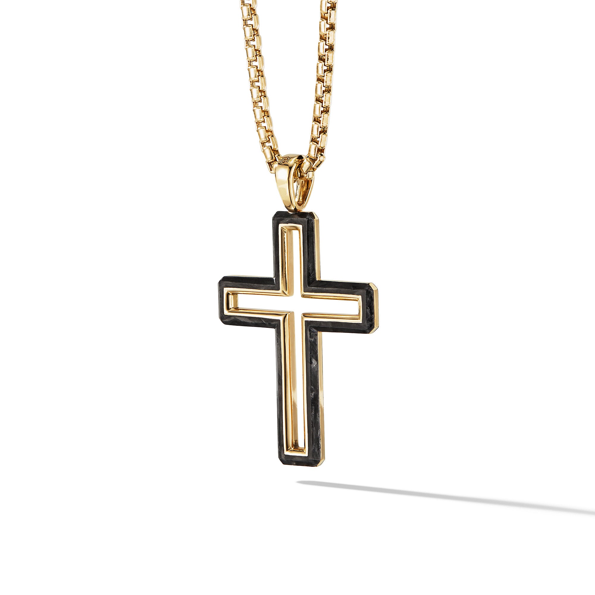 Forged Carbon Cross Pendant in 18K Yellow Gold, 37mm