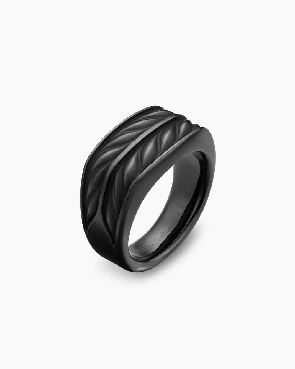 CHEVRON THREE SIDED SIGNET RING Black Titanium, 12.5mm