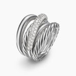 CROSSOVER FIVE ROW RING Sterling Silver with Diamonds, 17.5mm