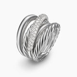 CROSSOVER FIVE ROW RING Sterling Silver with Diamonds, 17.5mm